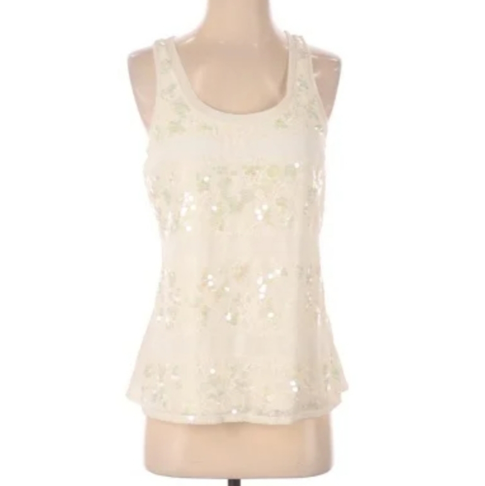 Express Ivory Sequin Striped Sleeveless Top Sz S